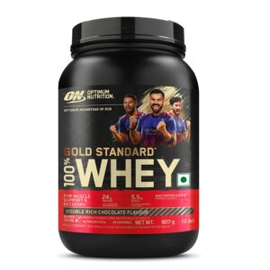 Optimum Nutrition Gold Standard 100% Whey (907g) – Chocolate, 24g Protein, BCAAs & Glutamine