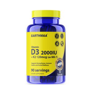 Earthmaa Vitamin D3 2000IU + K2 120 MCG (As MK-7)