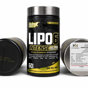 Nutrex Lipo 6 Black Intense ultra concentrate thermogenic belly fat burner bottle showing 60 diet pills label