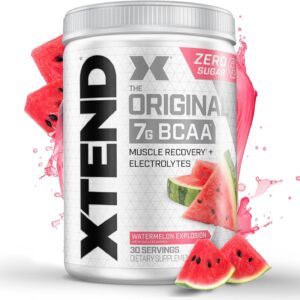 XTEND Original BCAA Powder Watermelon Explosion - ZERO CALORIE, ZERO CARB, ZERO SUGAR - Post Workout Muscle Recovery Drink with Amino Acids - 7g BCAAs for Men & Women - 30 Servings