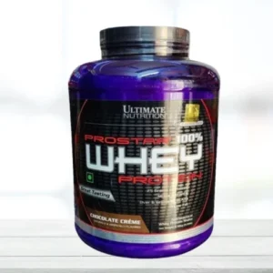 Ultimate Nutrition Prostar Whey 5.28 lbs protein powder tub in Chocolate Creme flavor showing 25g protein label