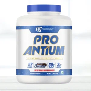 Ronnie Coleman RC Pro Antium 5.6 lbs protein powder tub in Double Chocolate Cookie flavor showing 30g protein label