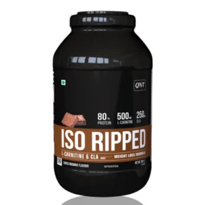 QNT ISO Ripped Whey Protein Isolate Powder 2 Kg tub in Choco Brownie flavor showing 50 servings label
