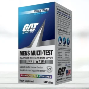 GAT Men's Multi+Test Testosterone Support Multivitamin 60 tablets bottle showing daily men health label