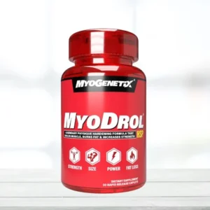 Myogenetix Myodrol Red 30 Capsules bottle showing advanced anabolic muscle builder label