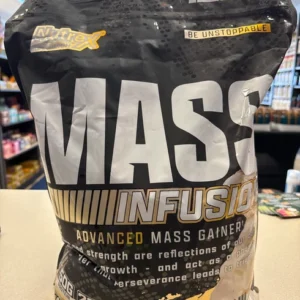 Nutrex Mass Infusion 12lb weight gainer container in Creamy Vanilla flavor with 50g protein badge