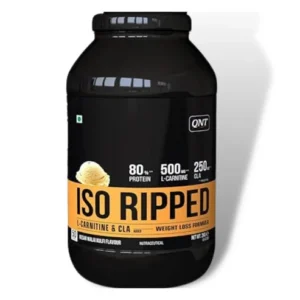 QNT ISO Ripped Whey Protein Isolate Powder 2 Kg tub in Malai Kulfi flavor showing 50 servings label
