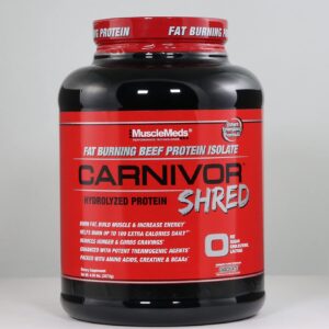 MuscleMeds Carnivor Shred Fat Burning Protein Isolate in Chocolate (4.35 lb). 0 lactose, 0 sugar, 0 fat formula to burn fat and build lean muscle.