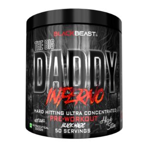 Black Beast Pre Workout The Big Daddy Inferno 300gm container in Black Magic flavor showing next level label