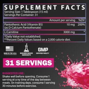 Nutrex Research L Carnitine 3000 liquid fat burner bottle in Cherry Blast flavor showing 31 servings label