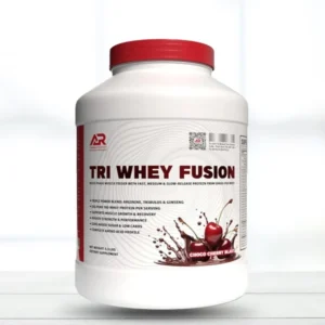 Anabolic Research Tri Fusion Whey Protein 5.5 Lbs tub in Cherry Chocolate Blast flavor showing multi stage release matrix label