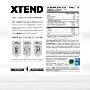 XTEND EAA Essential Amino Acids powder container in Lemon Lime flavor showing workout and recovery support label
