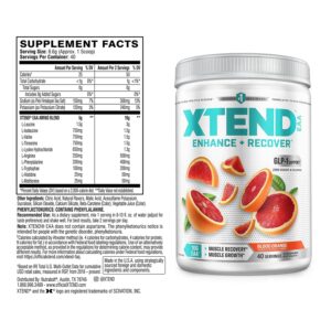 XTEND EAA Essential Amino Acids powder 340g container in Blood Orange flavor showing zero sugar muscle recovery and growth label